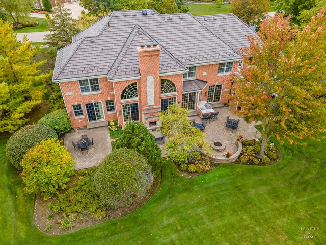 a aerial view of a house with garden