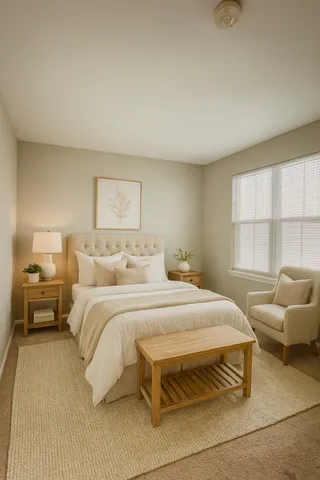 a bedroom with a bed and window