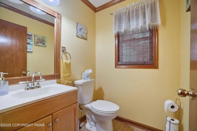 a bathroom with a sink mirror vanity and toilet