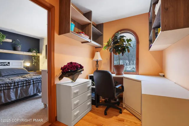 a workspace with furniture