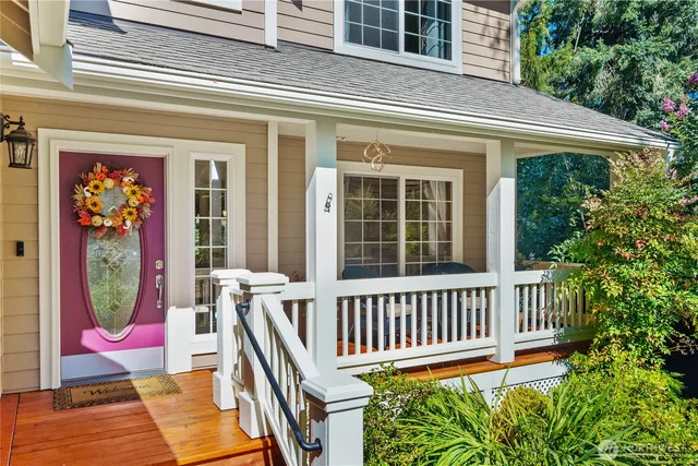 front view of a house with a deck