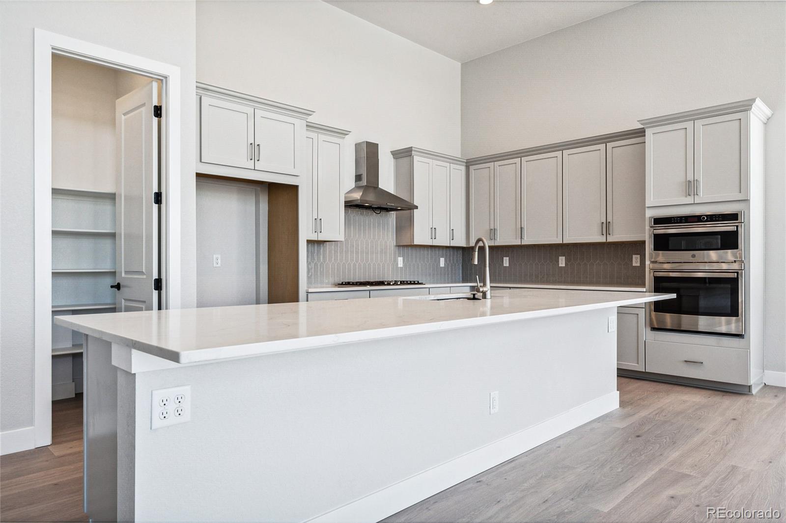3877 Freestone Point Castle Rock, CO 80108 - Photo 11 of 48 a large kitchen with stainless steel appliances granite countertop a sink and dishwasher a stove with wooden floors