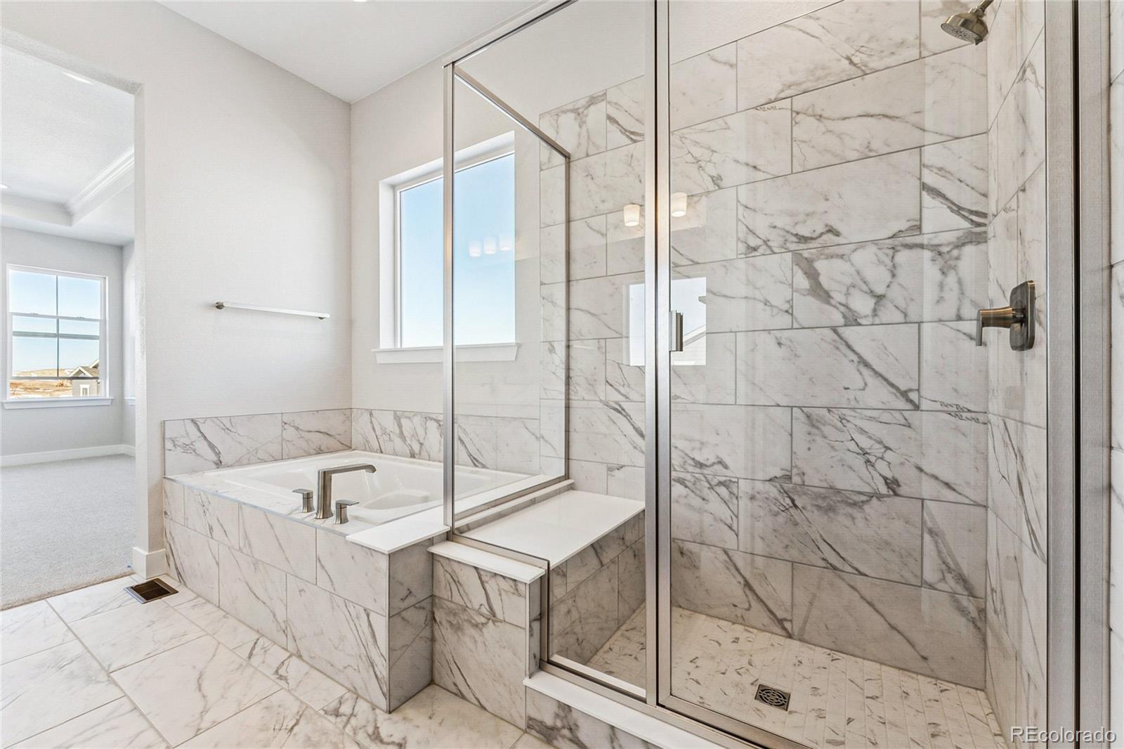3877 Freestone Point Castle Rock, CO 80108 - Photo 19 of 48 a bathroom with a bathtub and shower