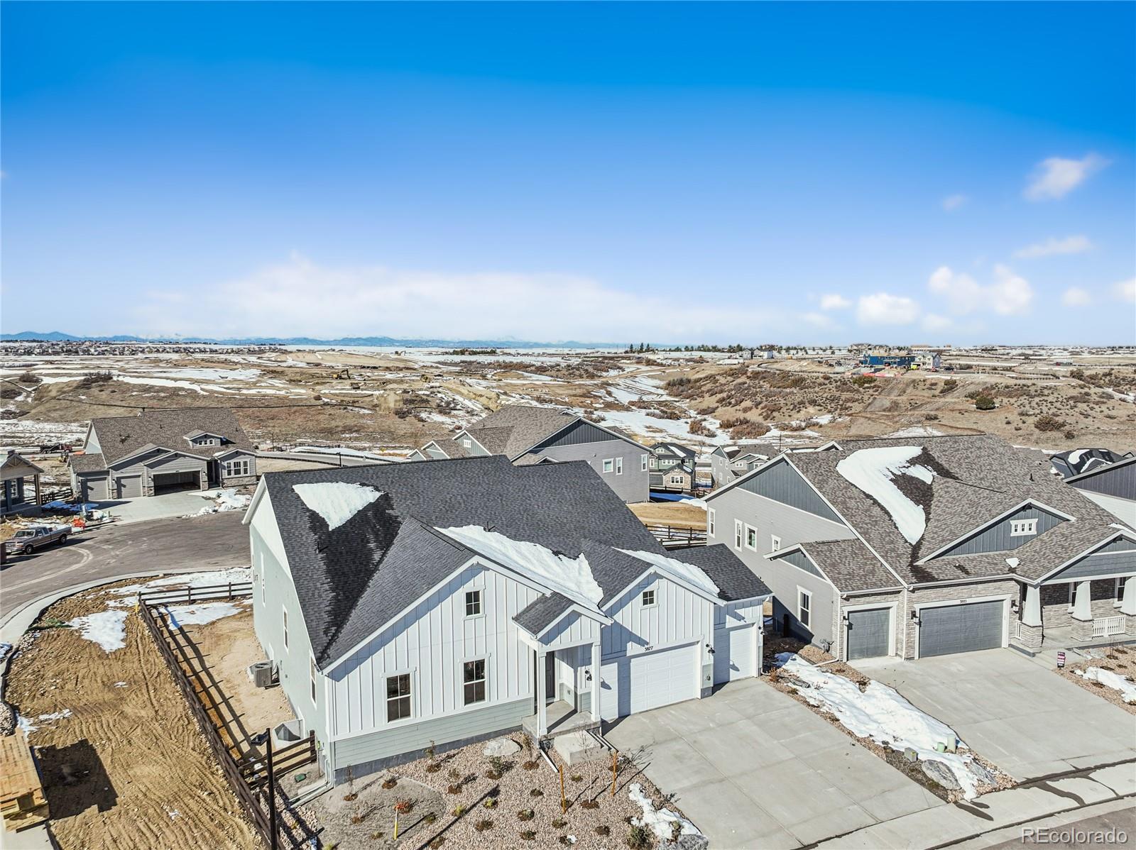 3877 Freestone Point Castle Rock, CO 80108 - Photo 33 of 48 an aerial view of residential houses with outdoor space
