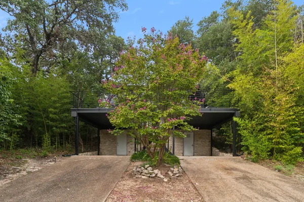 a view of a pathway of a house with plants