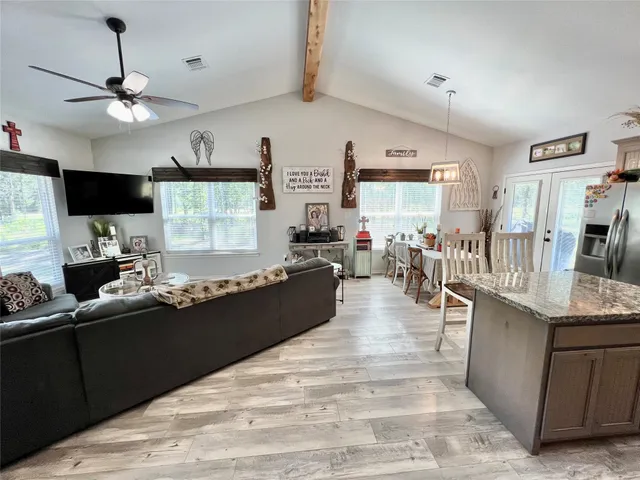 a kitchen with lots of counter top space
