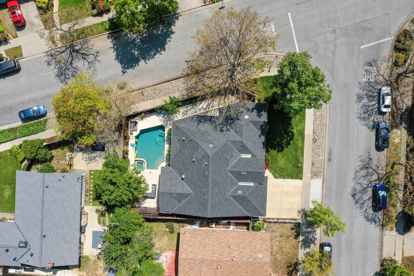 1053 Wallace Drive San Jose, CA 95120 - Photo 34 of 36 an aerial view of a house with a yard and garden