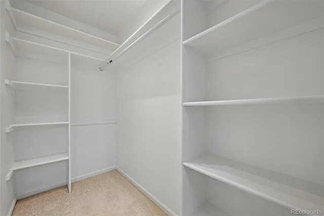 a view of an empty walk in closet