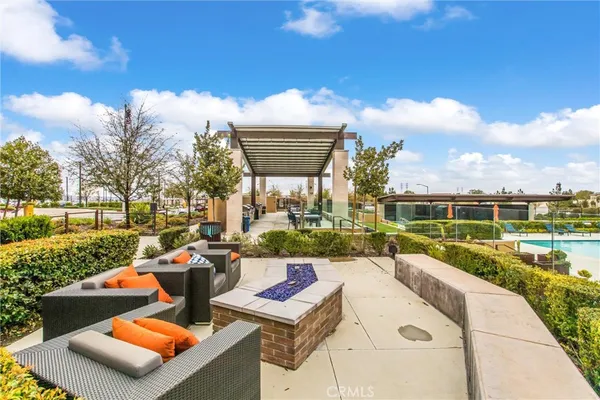 a view of a terrace with sitting area