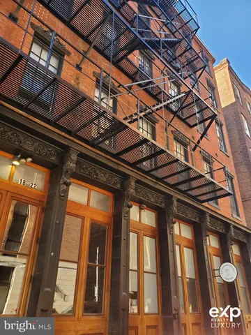 a view of a building with a door