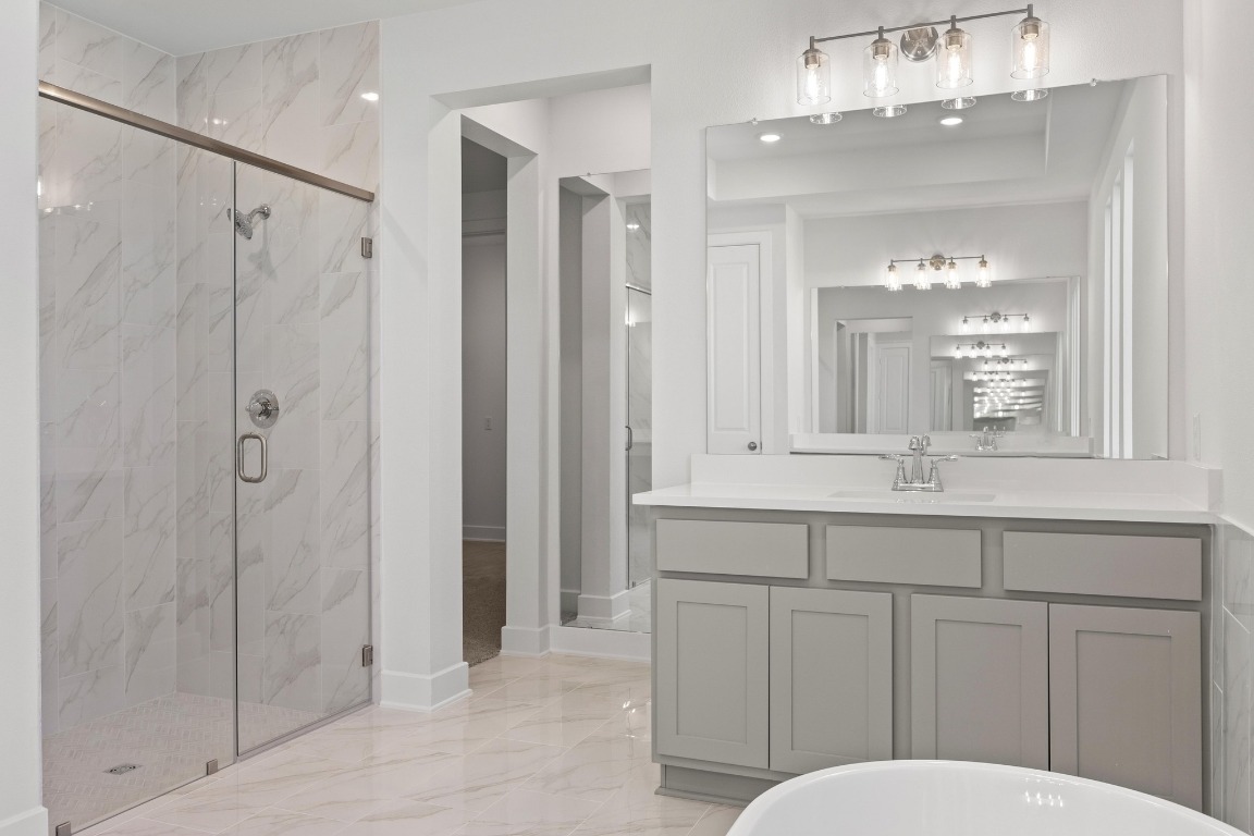 201 Buckaroo Drive Georgetown, TX 78633 - Photo 14 of 36 a bathroom with a sink a toilet and shower