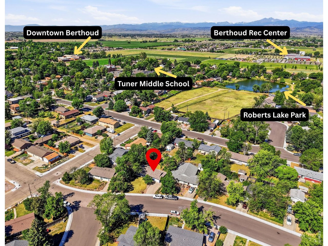 1035 6th Street Berthoud, CO 80513 - Photo 35 of 37 an aerial view of residential houses with outdoor space