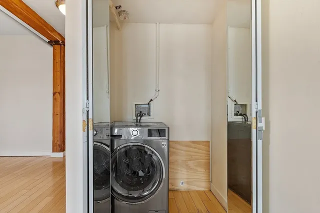 a utility room with dryer and washer