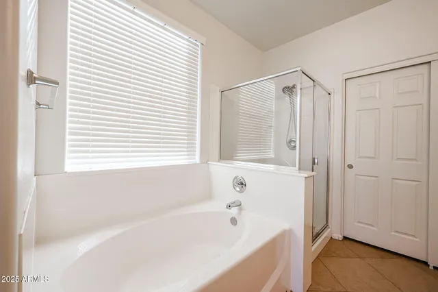 a bathroom with a bathtub and a shower