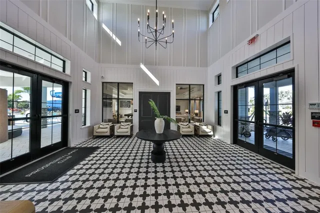 a view of a park with palm trees