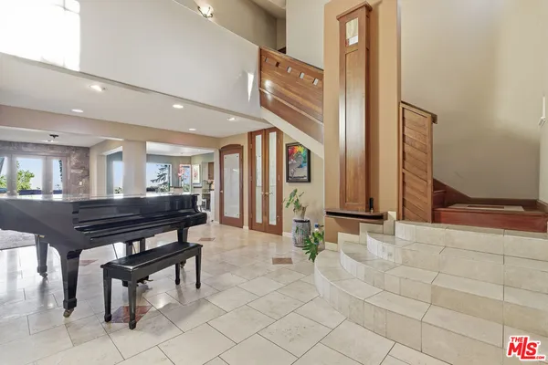 a lobby with furniture