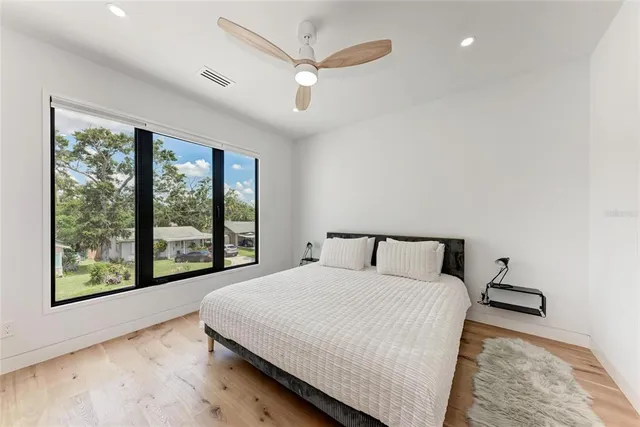 an aerial view of a house with a garden