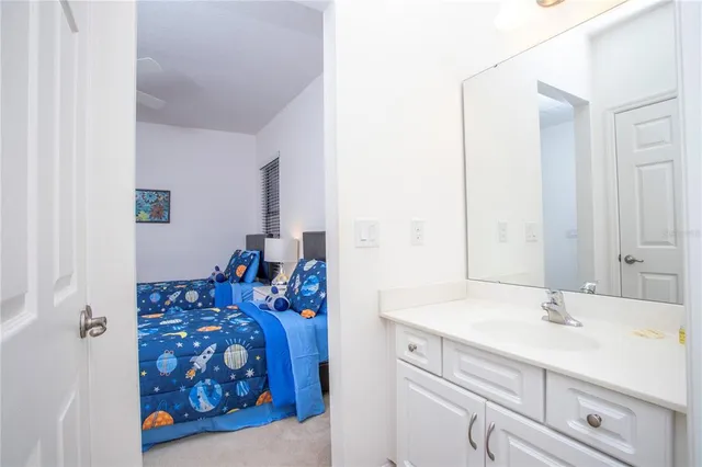 a bathroom with a sink and mirror