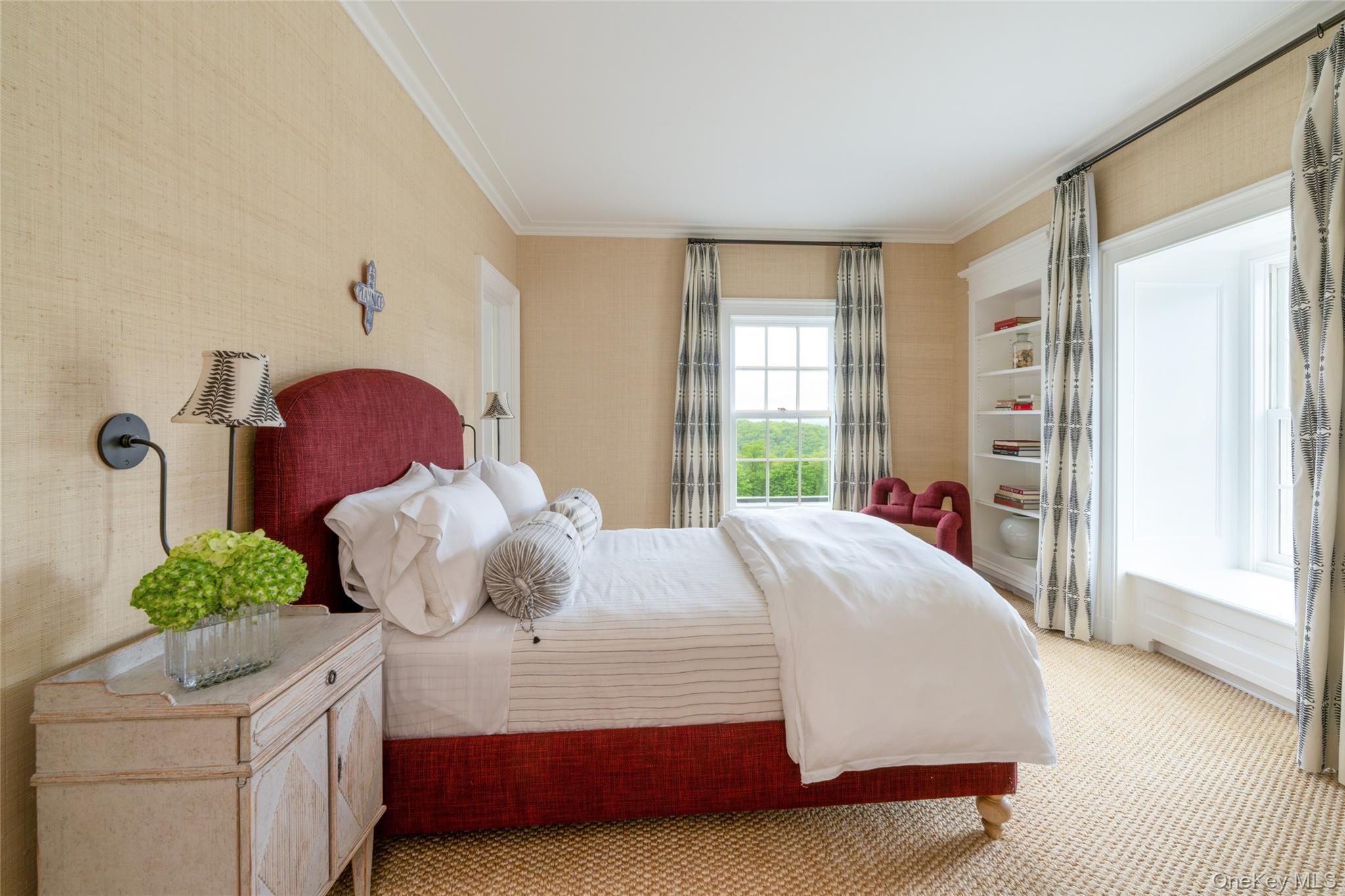 1190 Chestnut Ridge Road Dover Plains, NY 12522 - Photo 22 of 42 Bedroom featuring light colored carpet, ornamental molding, and wallpapered walls