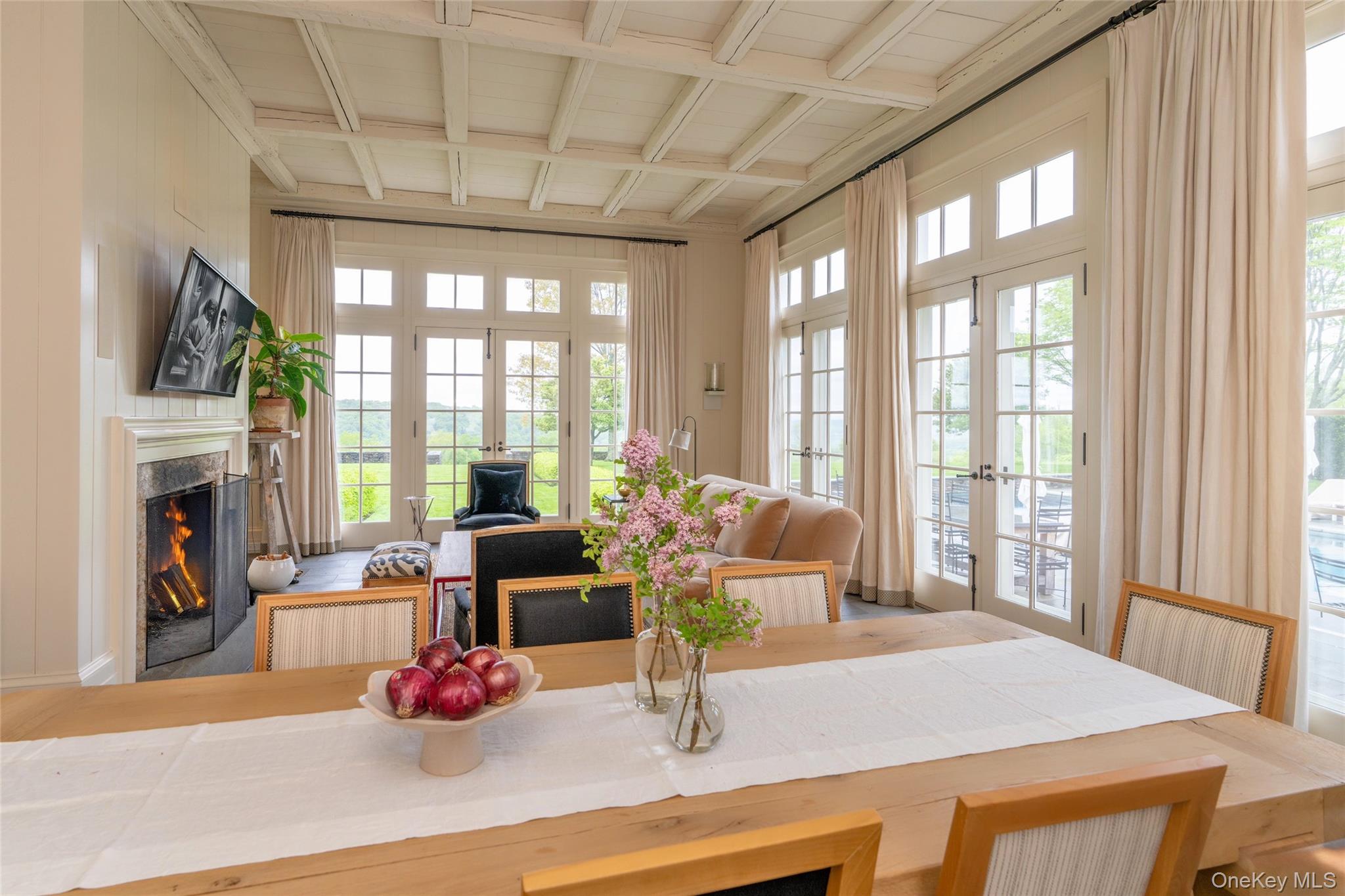 1190 Chestnut Ridge Road Dover Plains, NY 12522 - Photo 10 of 42 Sunroom / solarium featuring french doors, beamed ceiling, and coffered ceiling