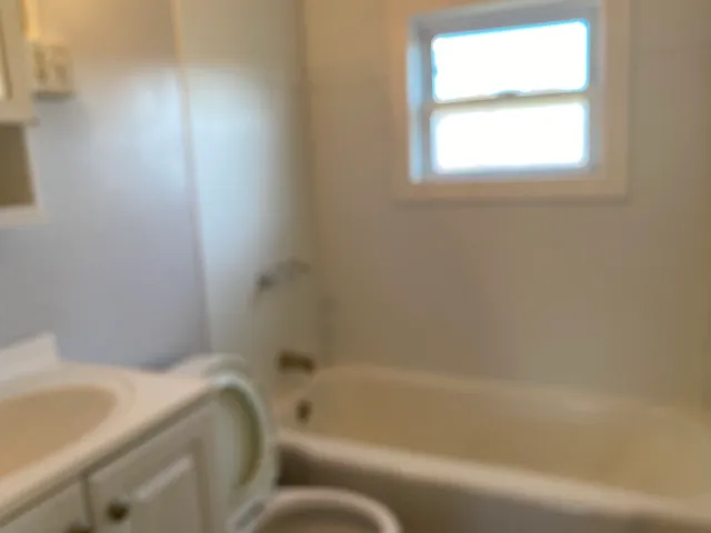 a bathroom with a bathtub