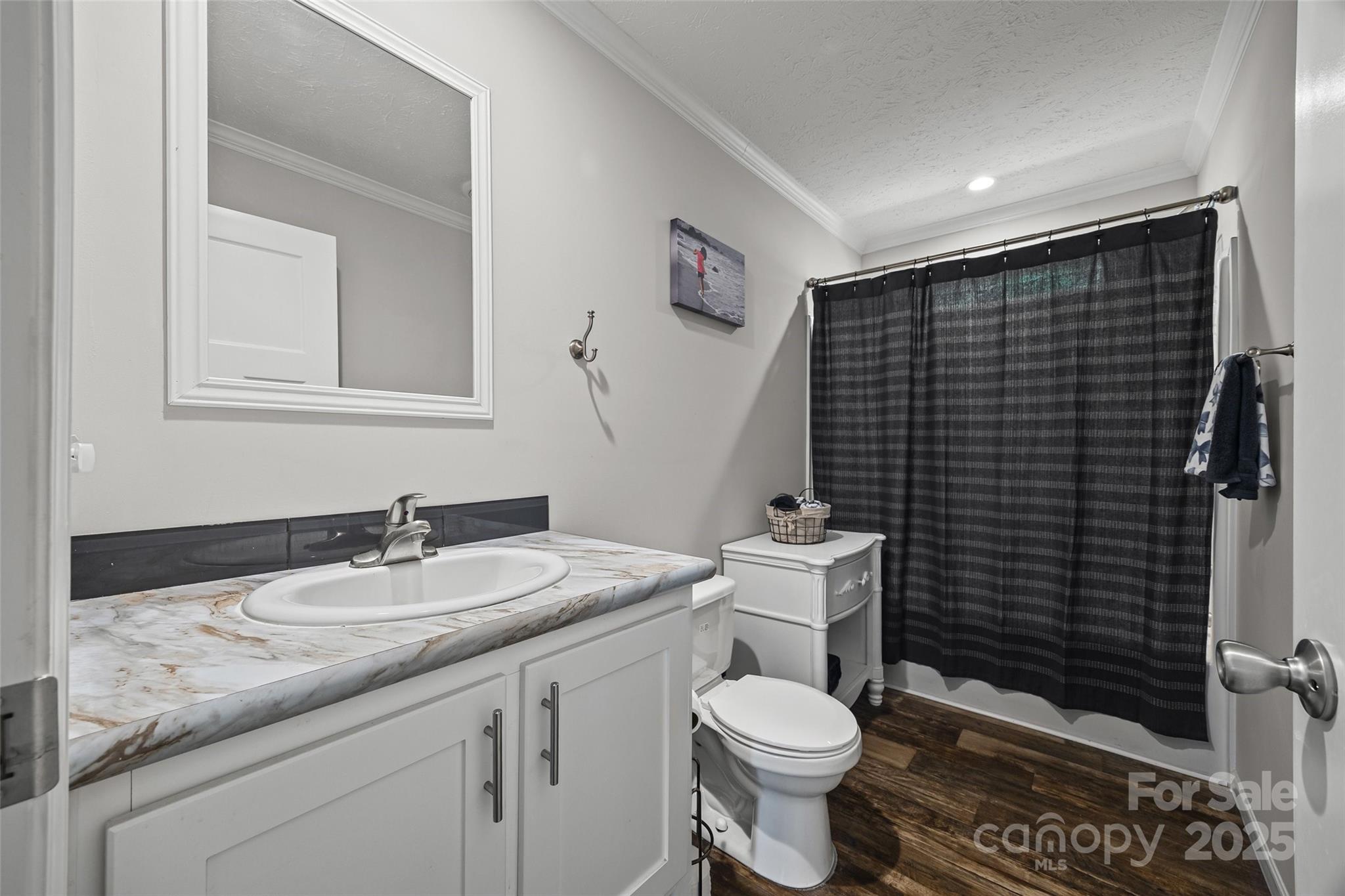1804 Tom Joye Road Clover, SC 29710 - Photo 20 of 28 a bathroom with a granite countertop toilet sink and mirror
