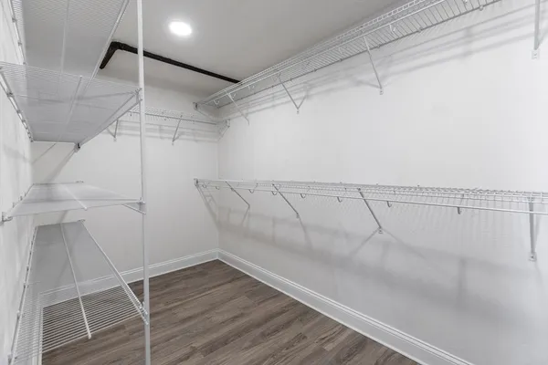 a view of a room with racks on the wall