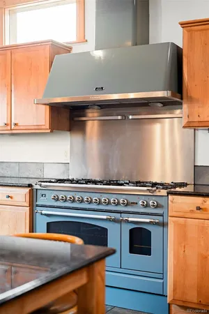 a stove top oven sitting inside of a kitchen