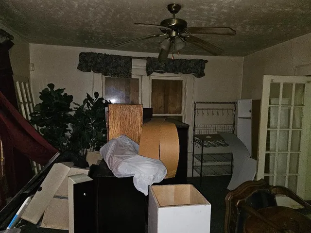 a view of workspace and bathroom