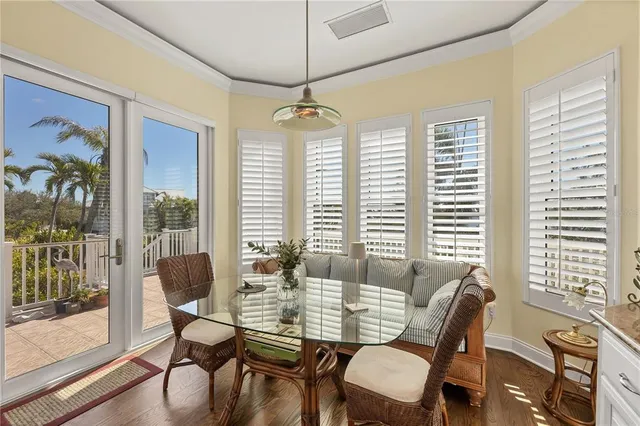 a view of a balcony with chairs