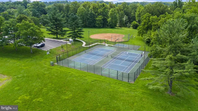 a view of a park with swings