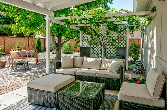 a building outdoor space with patio furniture