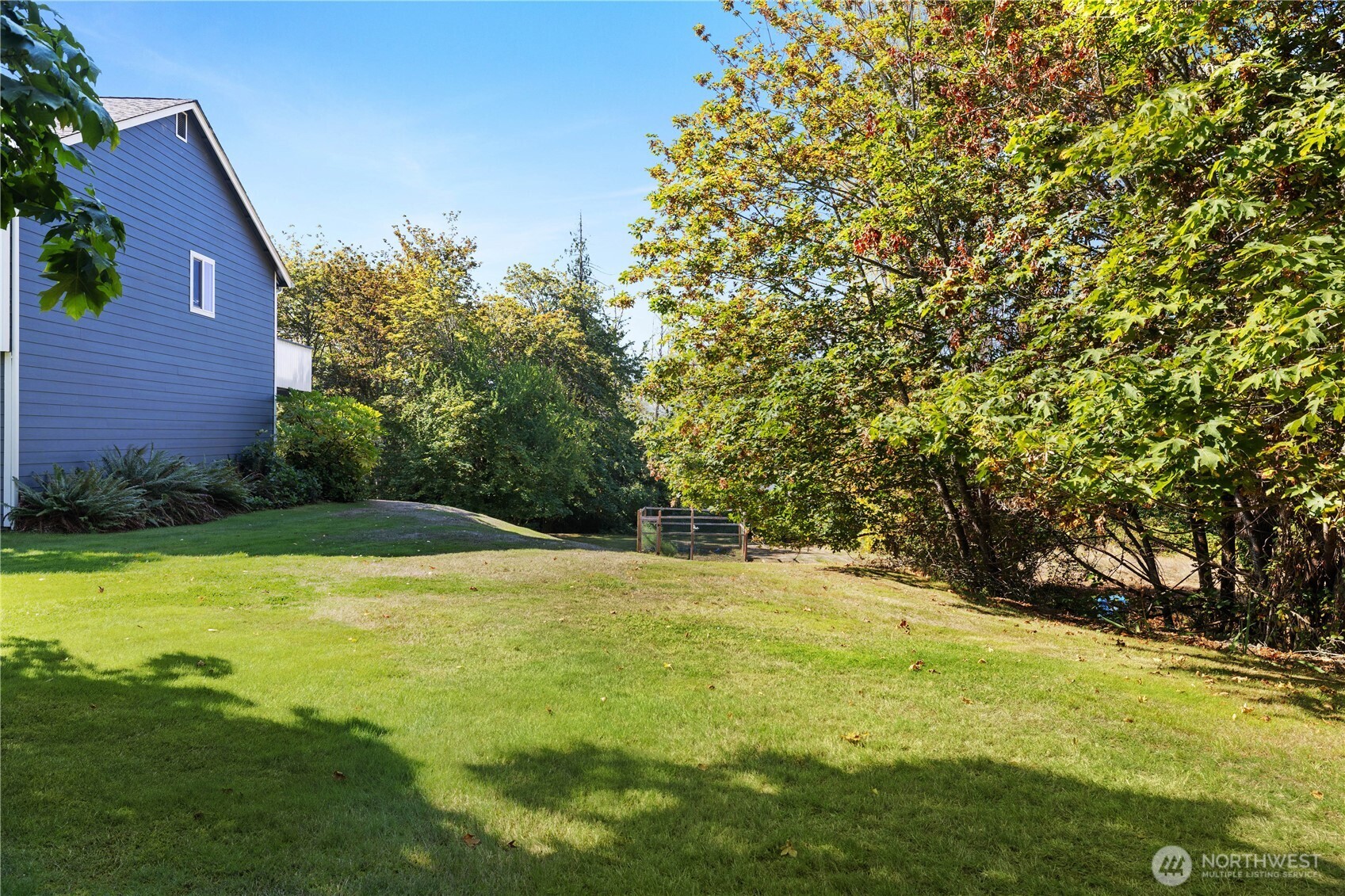 a view of a yard with a house
