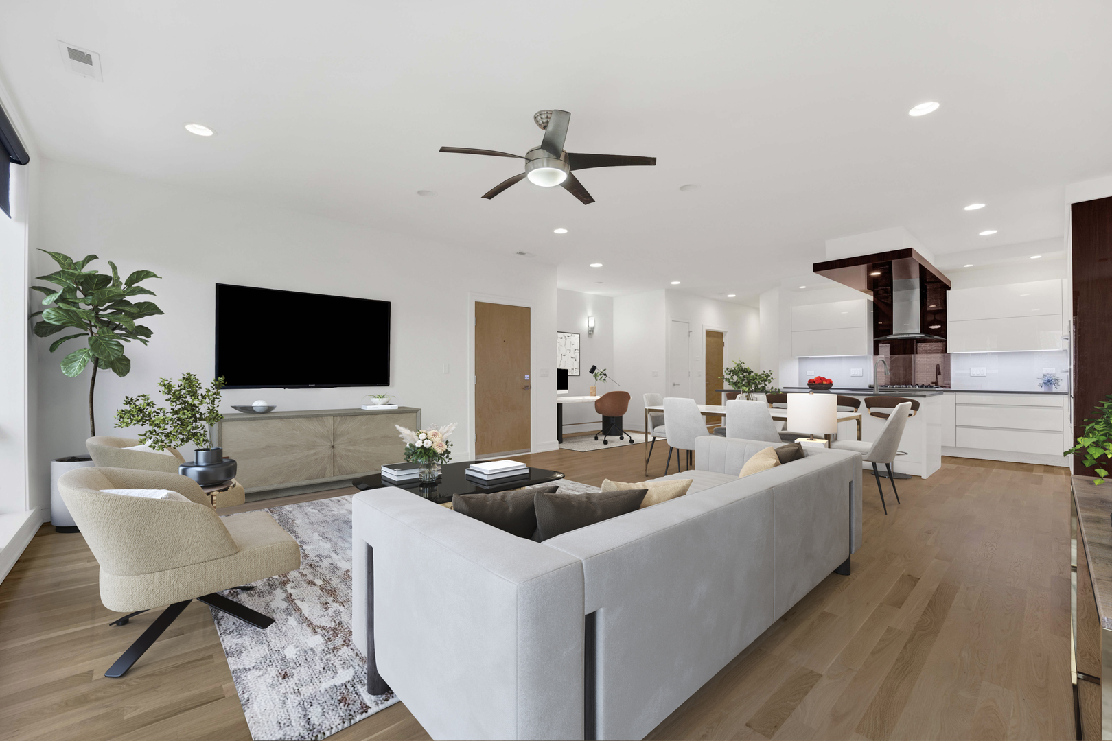1014 North Larrabee Street, Unit 4N Chicago, IL 60610 - Photo 6 of 24 a living room with furniture and a flat screen tv