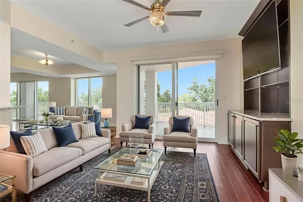 a living room with furniture fireplace and a flat screen tv