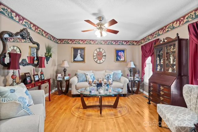 a living room with patio furniture