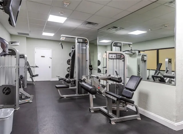 a view of a room with gym equipment