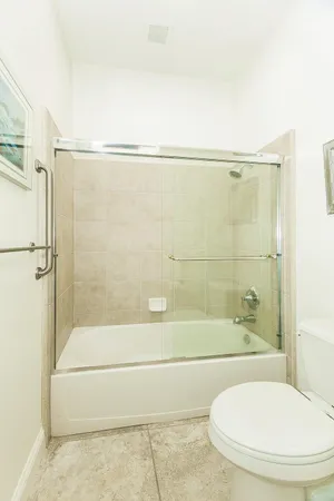 an aerial view of a pool