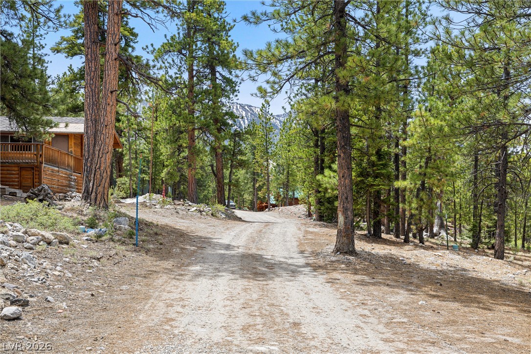 2146 Via Spes Nostra Street Mount Charleston, NV 89124 - Photo 29 of 33 A rustic log cabin sits nestled among towering pines, offering mountain views and a peaceful retreat.