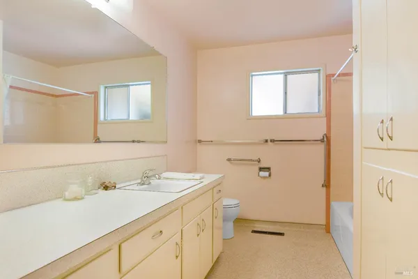 a bathroom with a sink a toilet and vanity