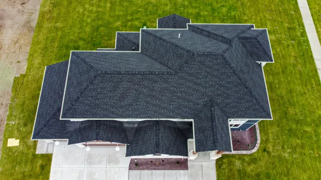 an aerial view of a house