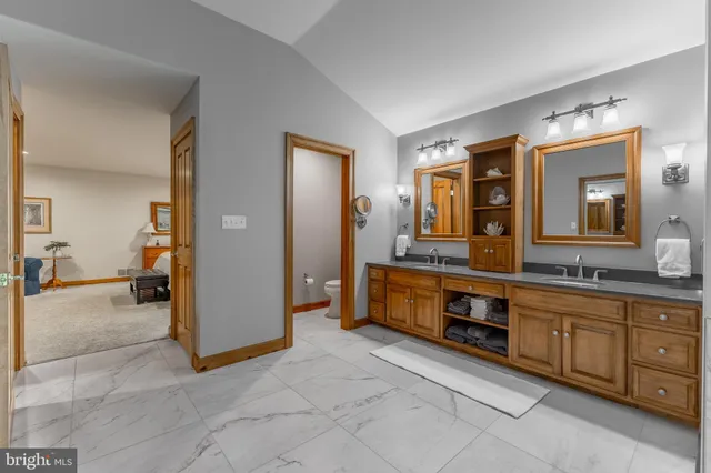 a bathroom with a toilet a sink and a mirror