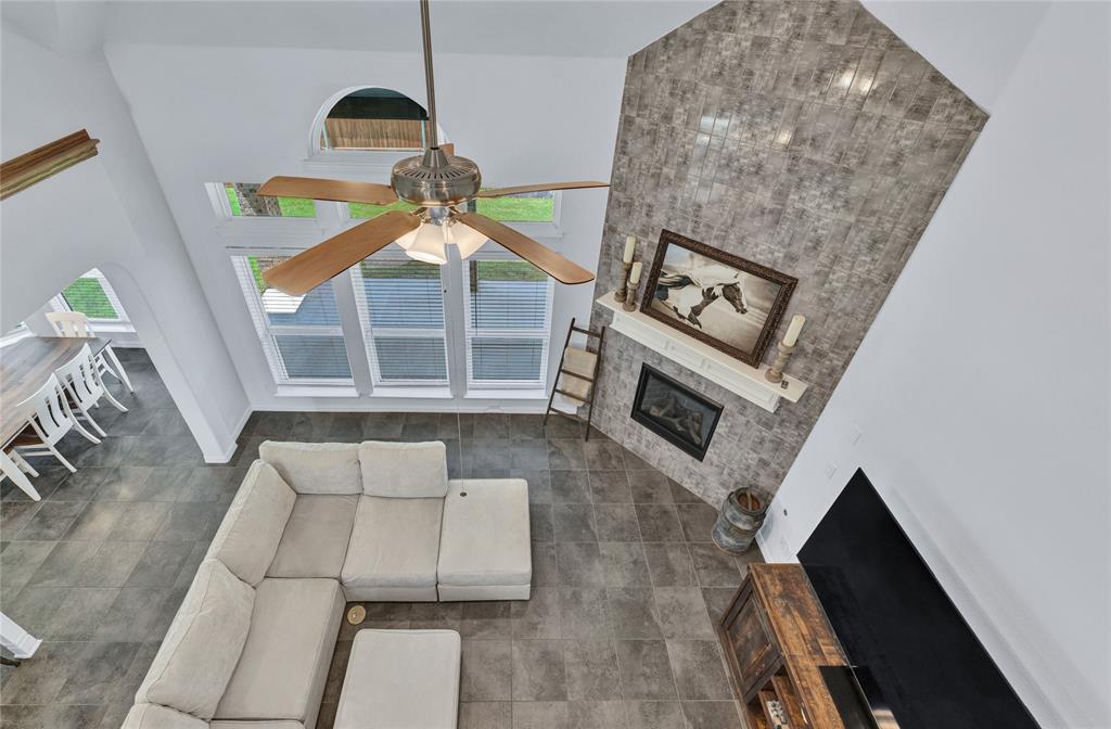 566 Long Meadow Drive Haslet, TX 76052 - Photo 19 of 36 a living room with furniture and a fireplace