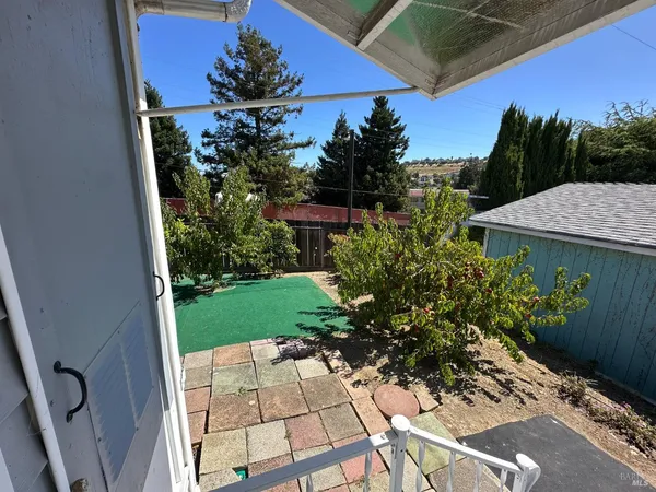 a view of yard from deck