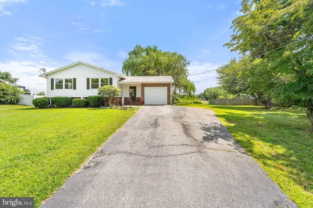 a front view of a house with yard and green space