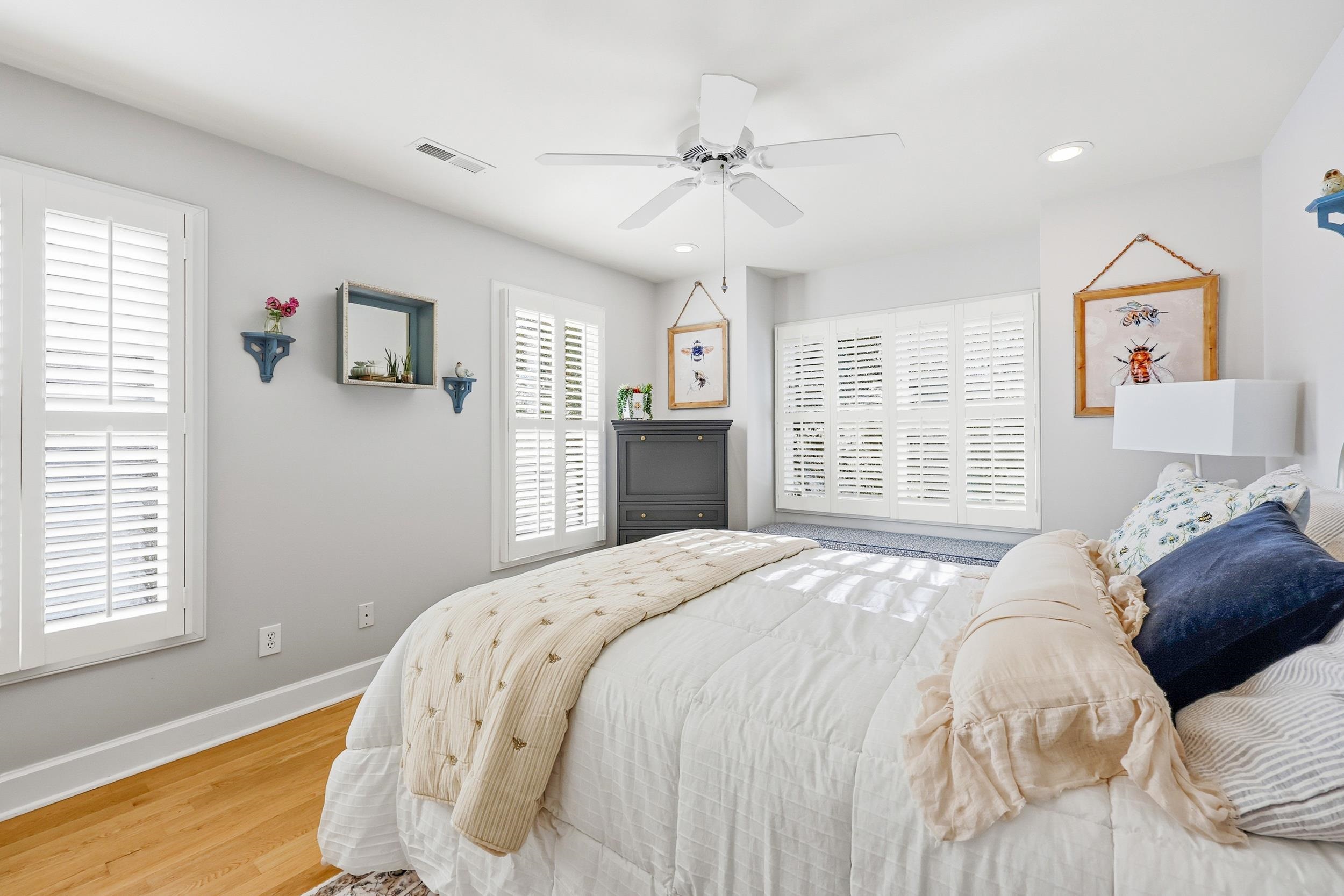46 High Hammock Way Pawleys Island, SC 29585 - Photo 20 of 40 Bedroom featuring wood finished floors, ceiling fan, and recessed lighting