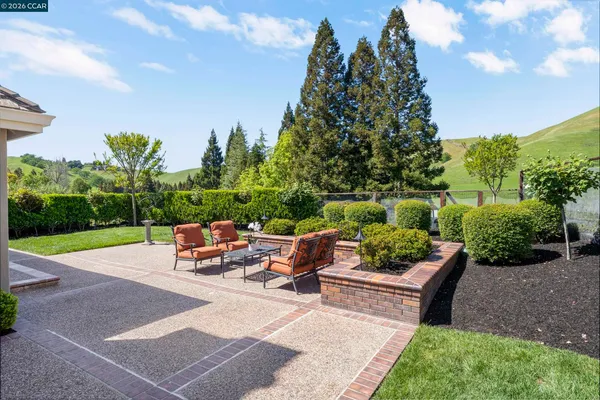 a view of a garden with a slide