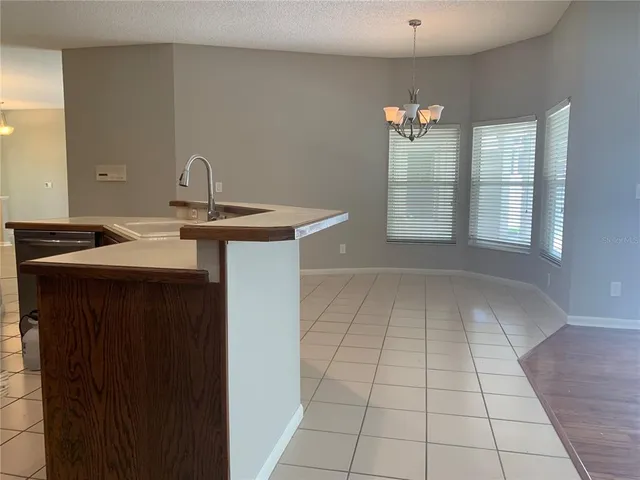 a kitchen with a sink a counter top space and cabinets