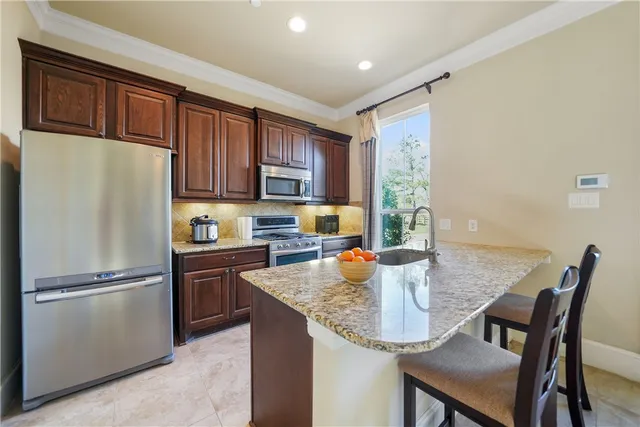 a view of a park with large trees