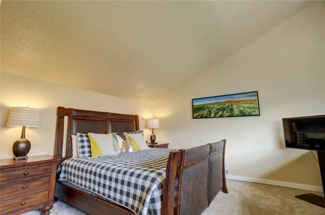 a bedroom with a bed and flat screen tv
